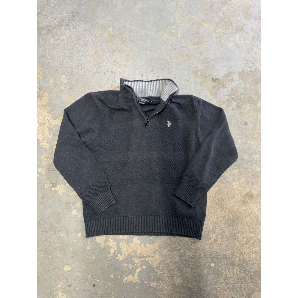 U.S. Polo Assn. Men's Charcoal Grey Textured Quarter Zip Mock Neck Sweater Mediu